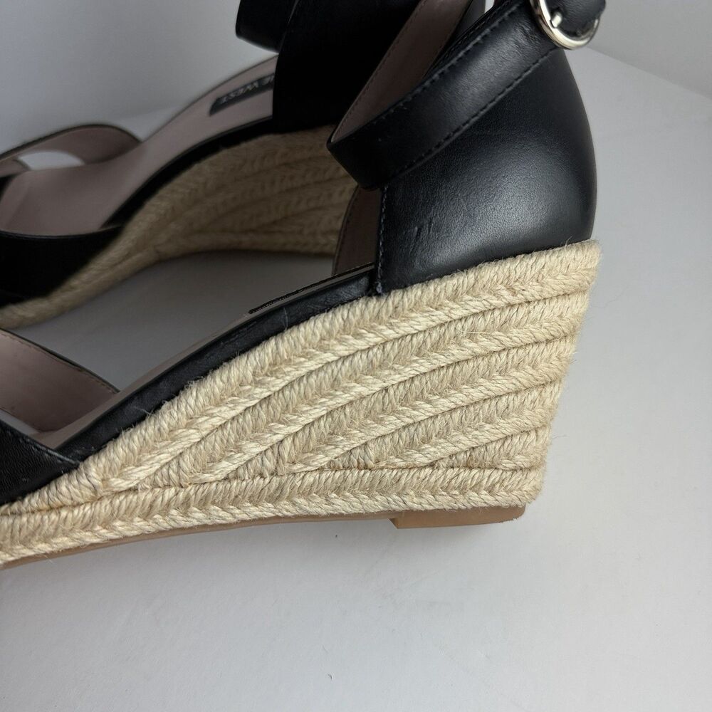 Nine West Jeranna Espadrille Wedge Sandals Black Leather Women 10 EUC - Picture 11 of 11